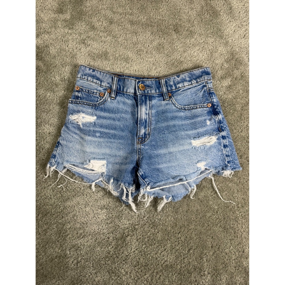 American Eagle 90s Boyfriend Distressed Denim Shorts Blue Size 00 Raw Hem